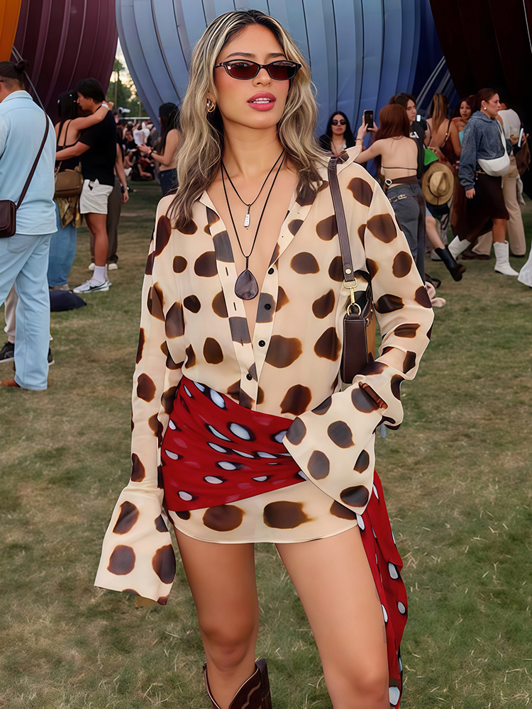 AliExpress Nibber Music Festival Silk Scarf Strap Patchwork Dress Women Sexy Single-Breasted Full Sleeve Polka Dot Print Hottie Bodycon, view 3