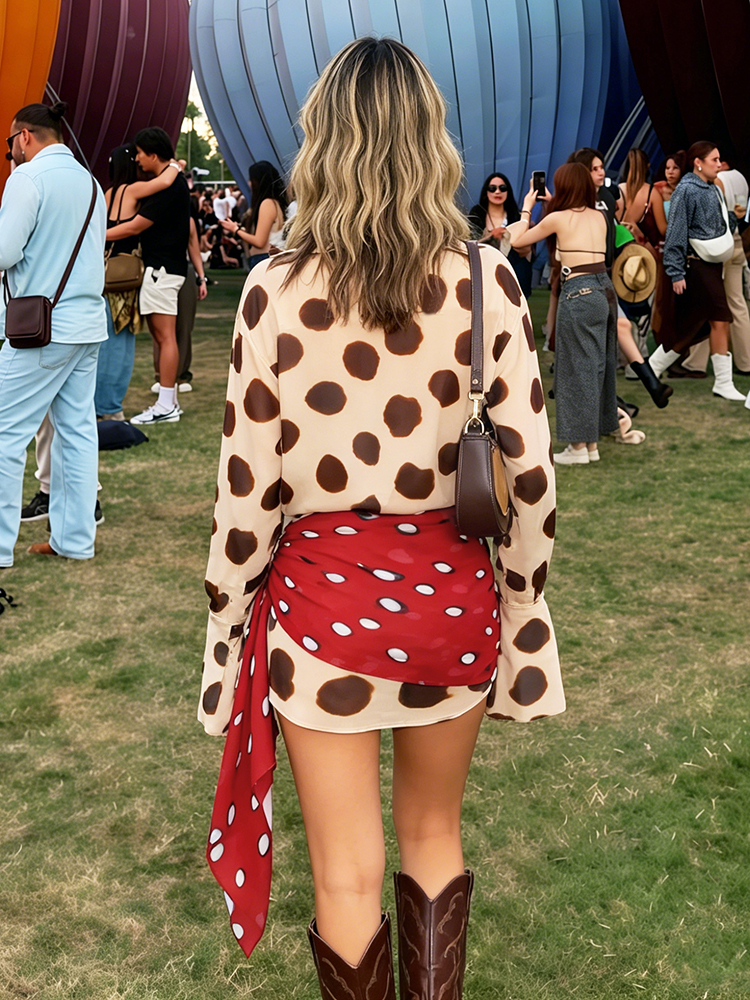 AliExpress Nibber Music Festival Silk Scarf Strap Patchwork Dress Women Sexy Single-Breasted Full Sleeve Polka Dot Print Hottie Bodycon, view 4