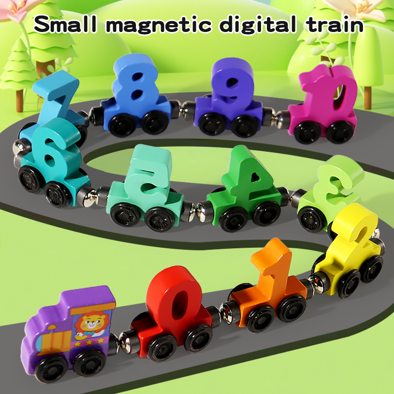 AliExpress Number Digital Magnetic Wooden Train Toys Colorful Building Blocks Educational Hand-eye Coordination Magnetic Digital Train, view 4