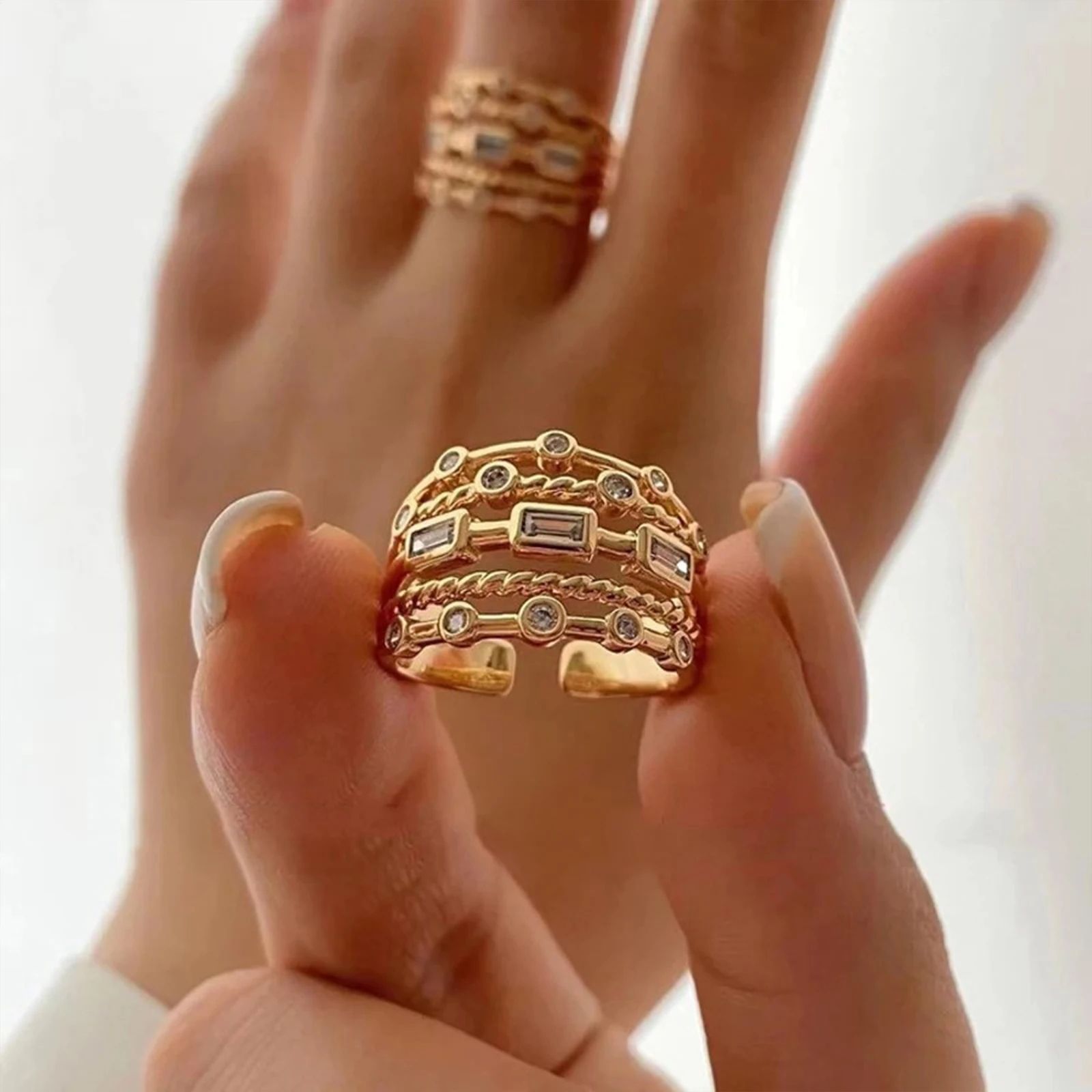 AliExpress 18K Gold-Plated Sun Ring with Natural Stone