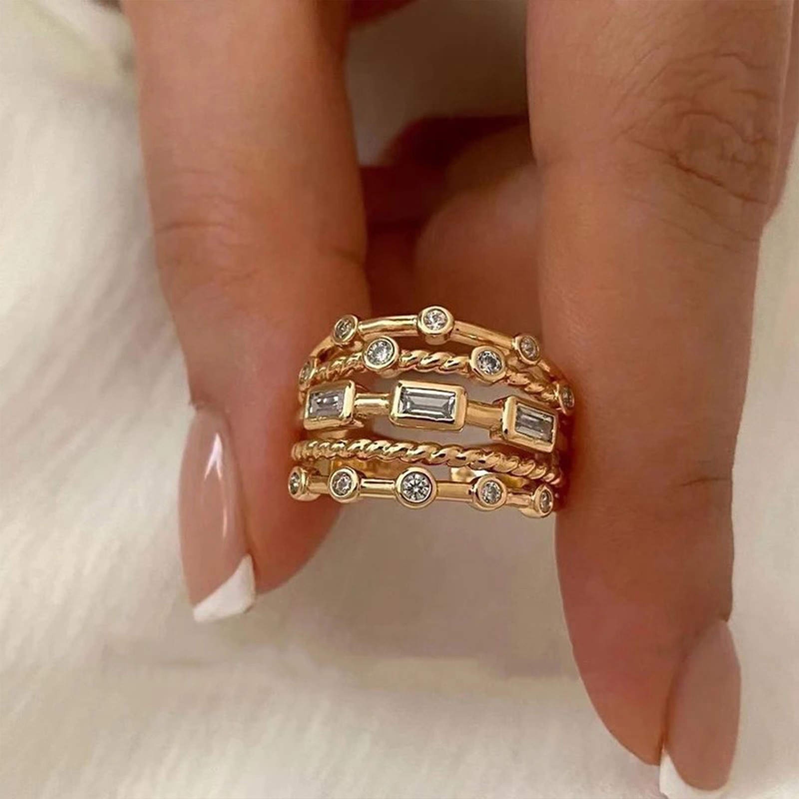 AliExpress 18K Gold-Plated Sun Ring with Natural Stone, view 2