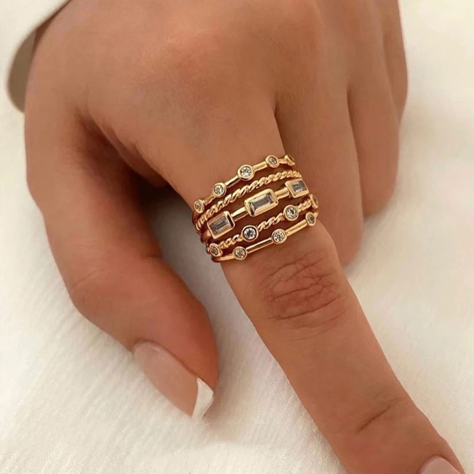 AliExpress 18K Gold-Plated Sun Ring with Natural Stone, view 4