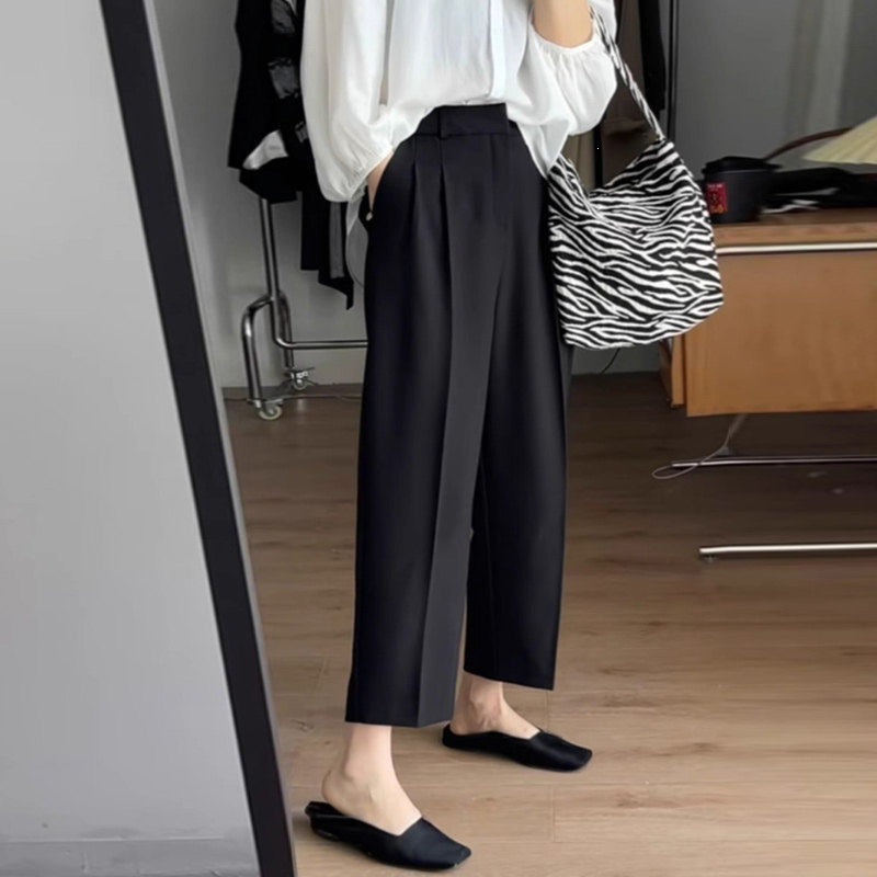 AliExpress Office Elegant Black Gray Ankle Length Suits Pants for Women High Waist Harem Pants Fashion Trousers with Pockets