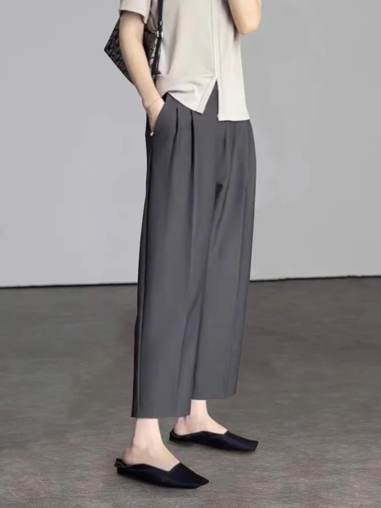 AliExpress Office Elegant Black Gray Ankle Length Suits Pants for Women High Waist Harem Pants Fashion Trousers with Pockets, view 2