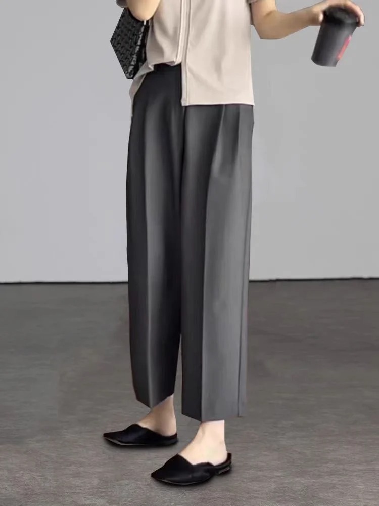 AliExpress Office Elegant Black Gray Ankle Length Suits Pants for Women High Waist Harem Pants Fashion Trousers with Pockets, view 3