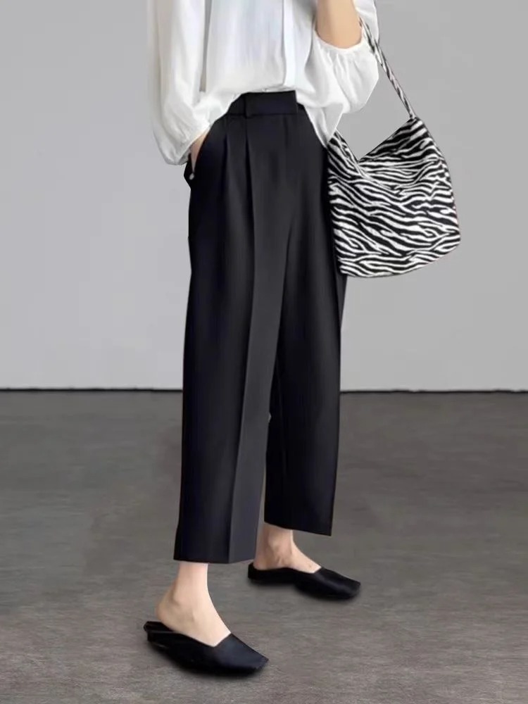 AliExpress Office Elegant Black Gray Ankle Length Suits Pants for Women High Waist Harem Pants Fashion Trousers with Pockets, view 4