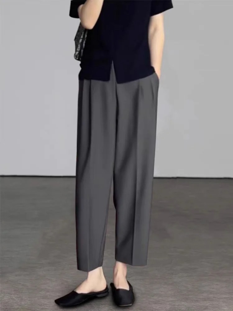 AliExpress Office Elegant Black Gray Ankle Length Suits Pants for Women High Waist Harem Pants Fashion Trousers with Pockets, view 5