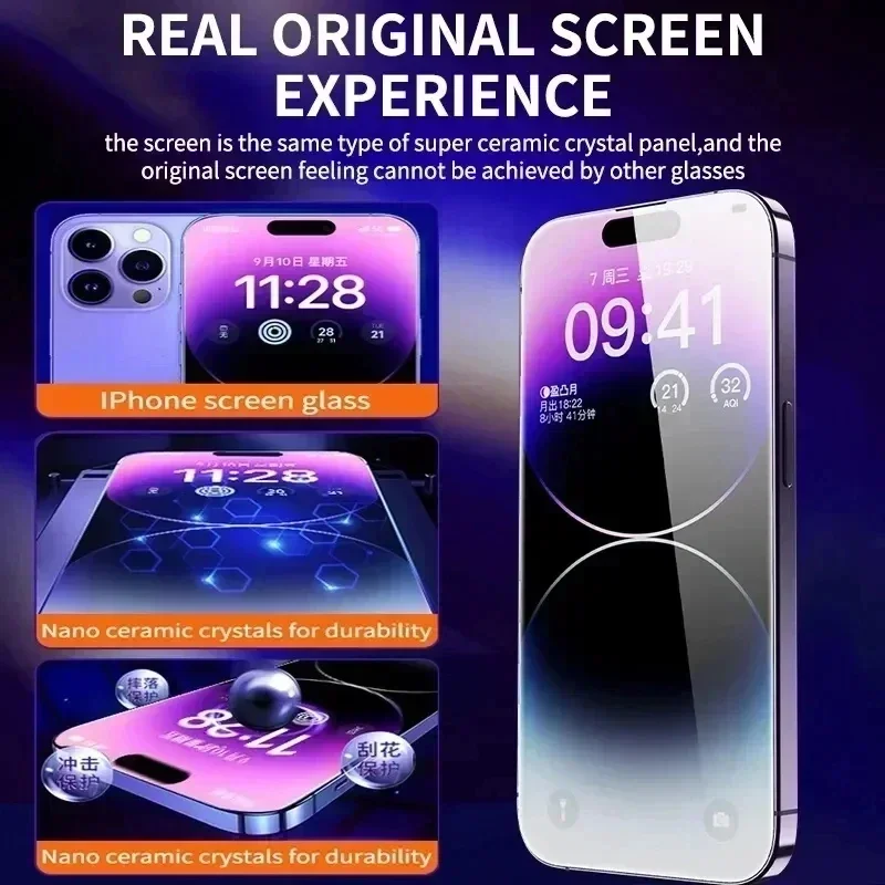 AliExpress Oleophobic Coating Dust Free Easy Installation Screen Protector For iPhone 14 11 13 12 15 Pro Max Mini XS XR 18 17 16 Plus Glass, view 4