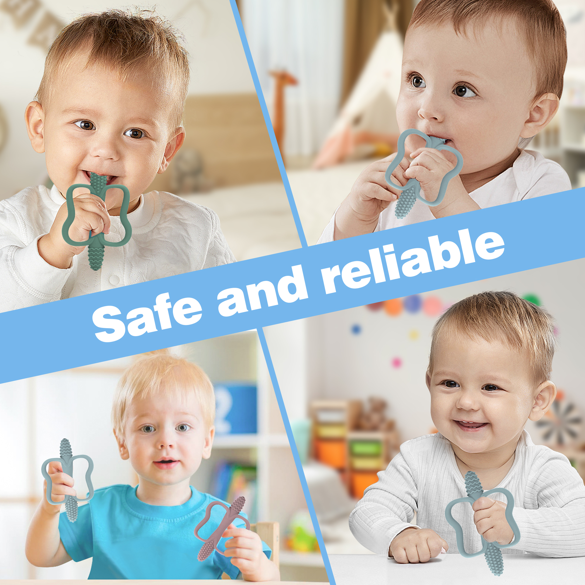 AliExpress One-piece silicone teething stick with handle, baby toy teether, 6 colors, easy to grip, corn-shaped teether, BPA-free., view 3