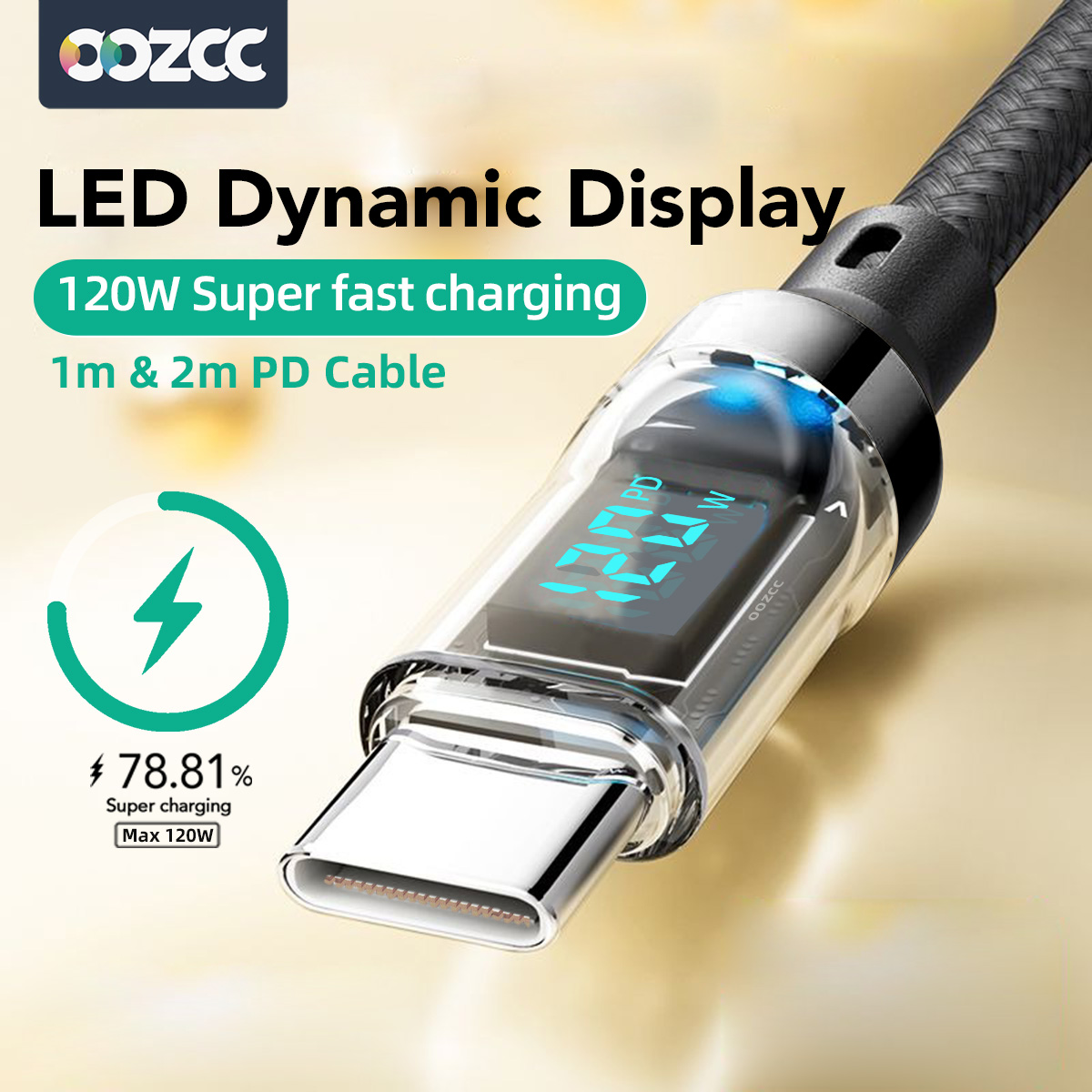 AliExpress OOZCC 120W USB-A to Lightning Cable with LCD Display