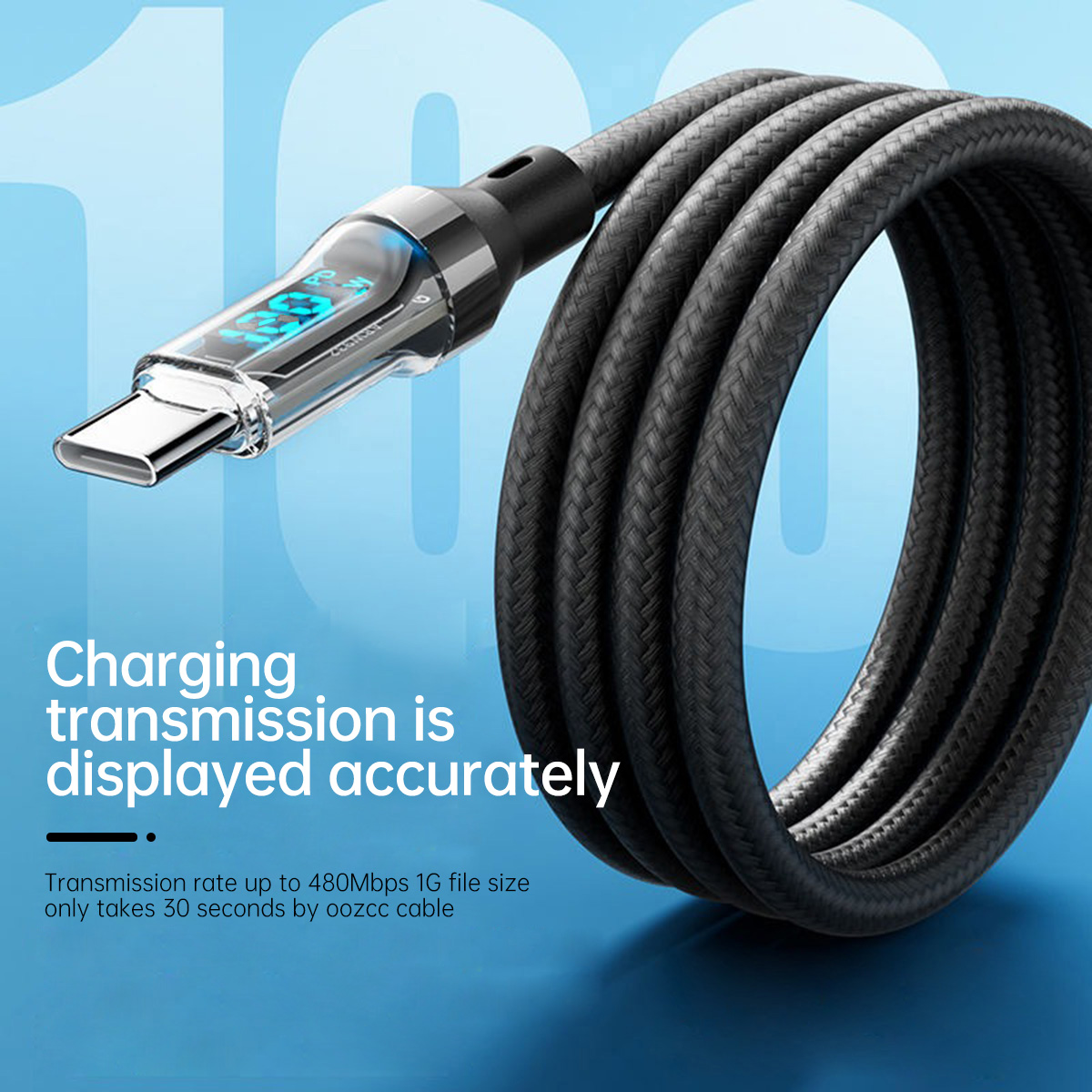 AliExpress OOZCC 120W USB-A to Lightning Cable with LCD Display, view 3