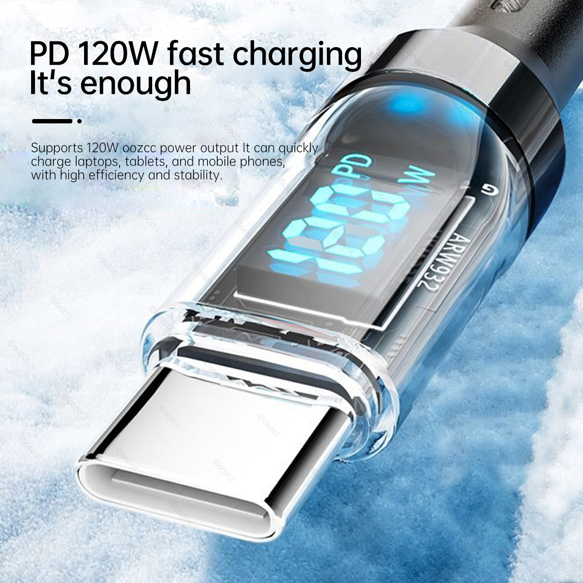 AliExpress OOZCC 120W USB-A to Lightning Cable with LCD Display, view 6