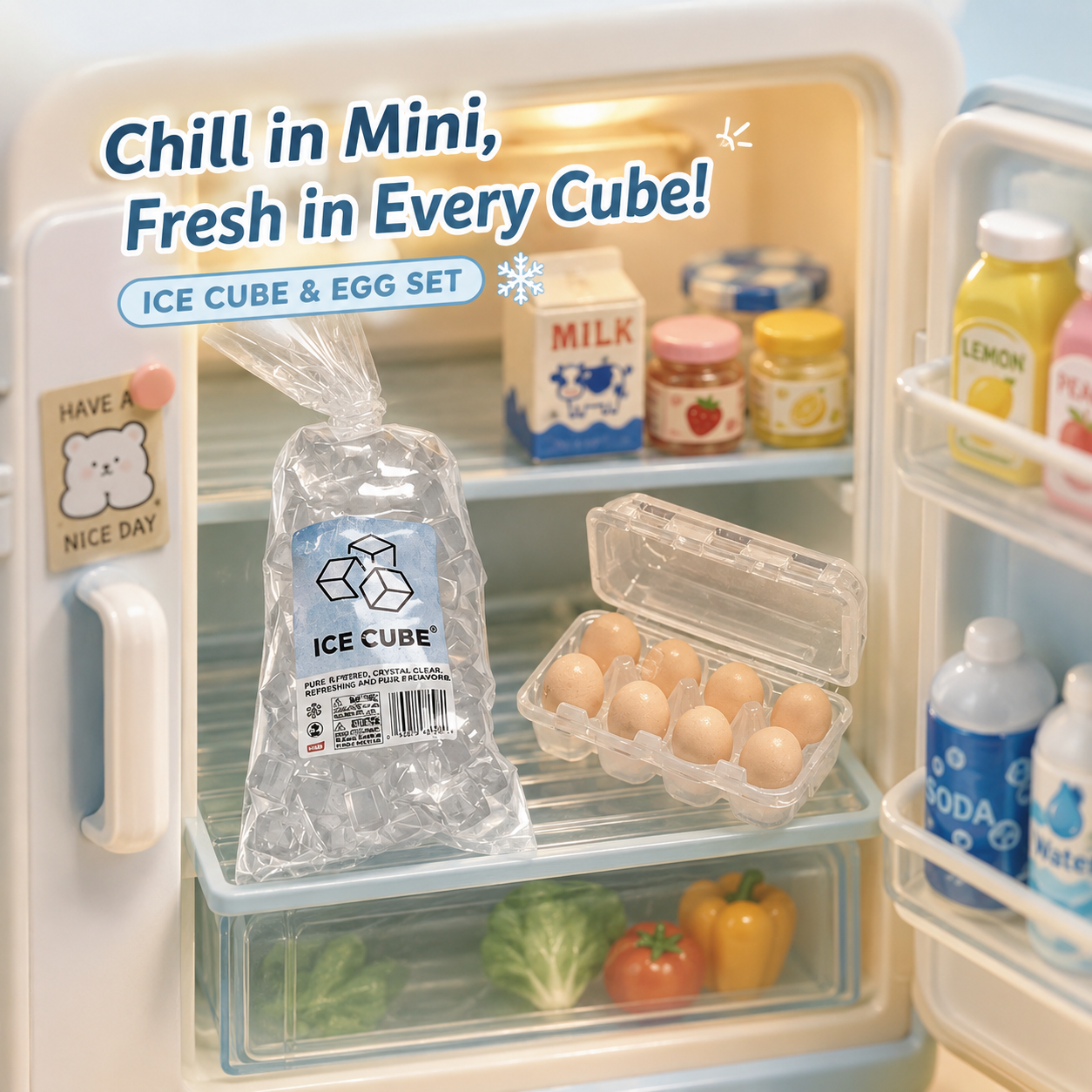 AliExpress Original Mini Brand Fill The Fridge Luxury Hidd Mini Miniature Toy Ice Cubes Bag Fresh Eggs Carton Mini Kitchen Toy, view 2