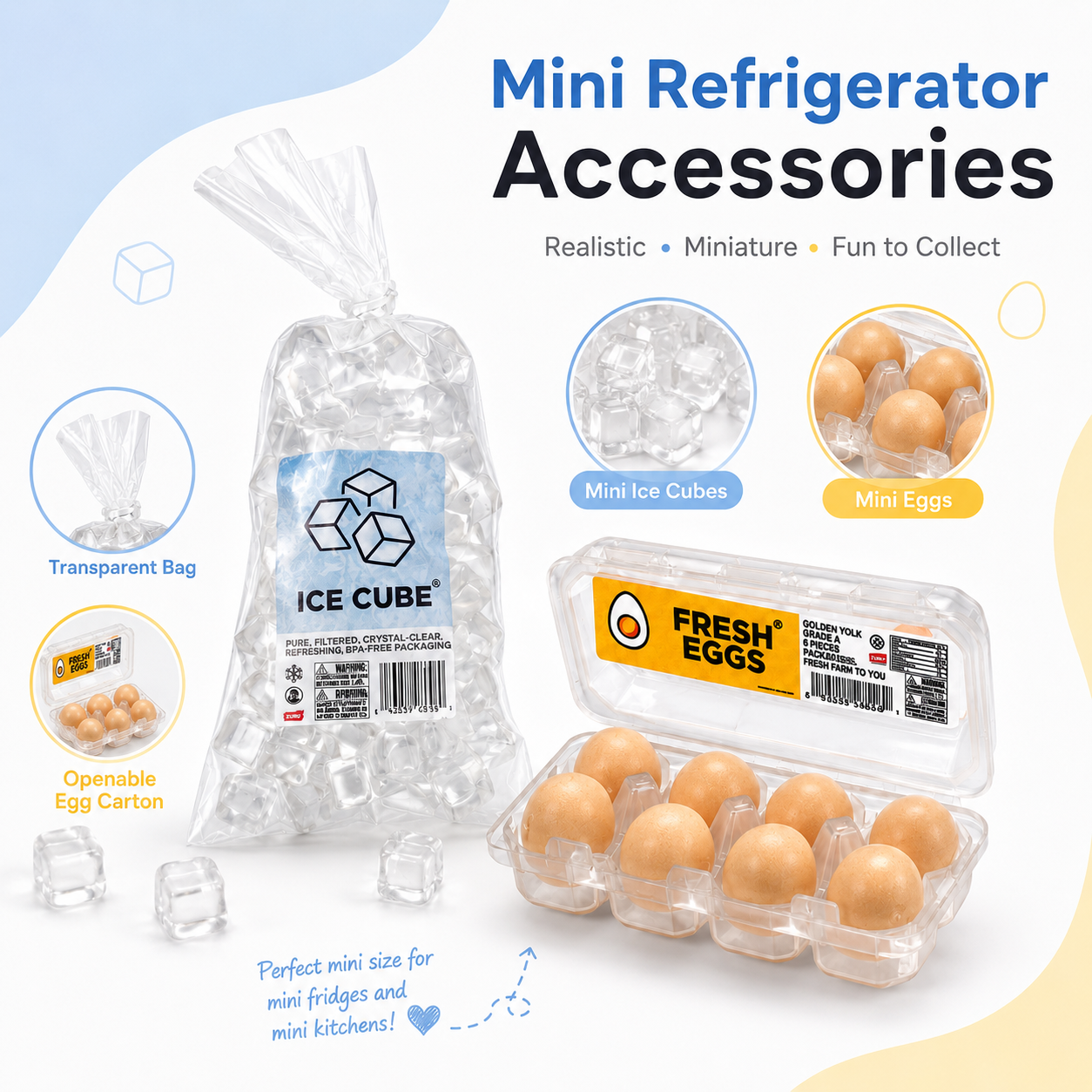 AliExpress Original Mini Brand Fill The Fridge Luxury Hidd Mini Miniature Toy Ice Cubes Bag Fresh Eggs Carton Mini Kitchen Toy, view 3