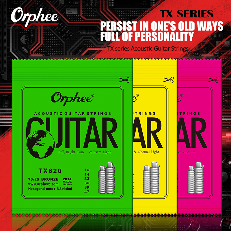 AliExpress Orphee Acoustic Guitar String 6Pcs/Set Hexagonal Core Full Bright Tone Folk Guitar String TX620 TX630 TX640 Guitar Accessories, view 2