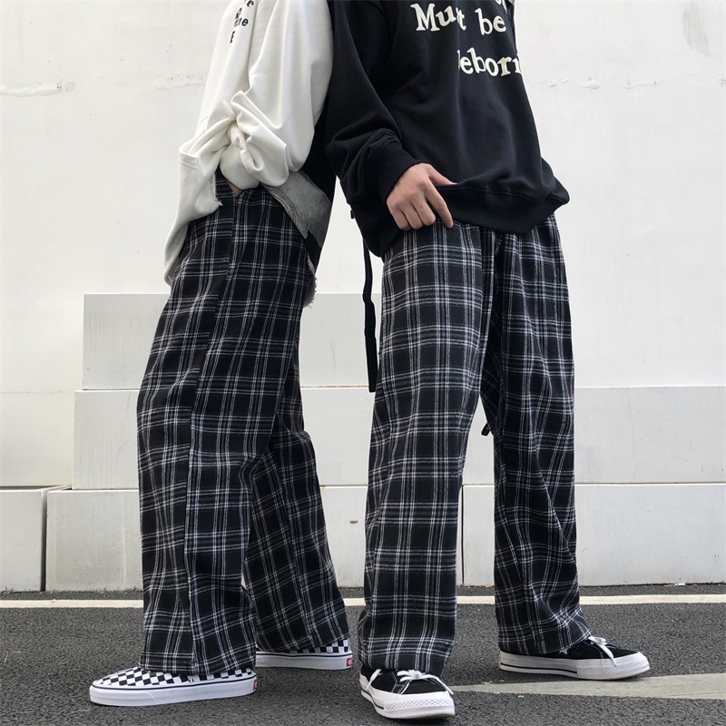 AliExpress Oversize Pants Women Sweatpants Summer Fashion Black Plaid Casual Pants Elastic Waist Casual Pockets Student Unisex Trousers