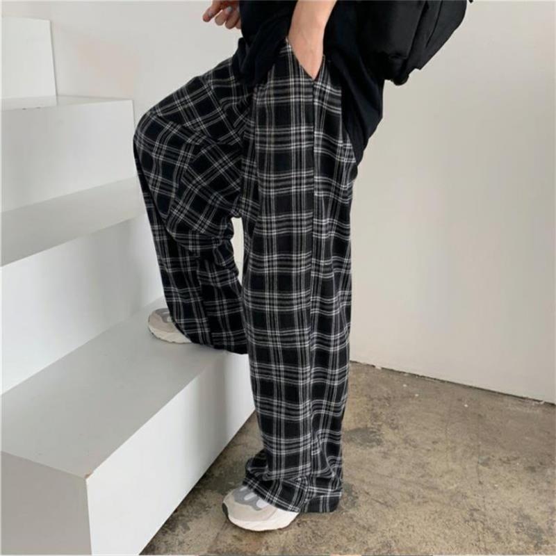 AliExpress Oversize Pants Women Sweatpants Summer Fashion Black Plaid Casual Pants Elastic Waist Casual Pockets Student Unisex Trousers, view 2