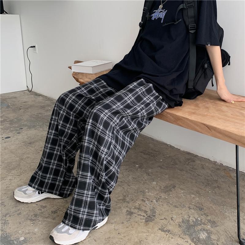 AliExpress Oversize Pants Women Sweatpants Summer Fashion Black Plaid Casual Pants Elastic Waist Casual Pockets Student Unisex Trousers, view 4