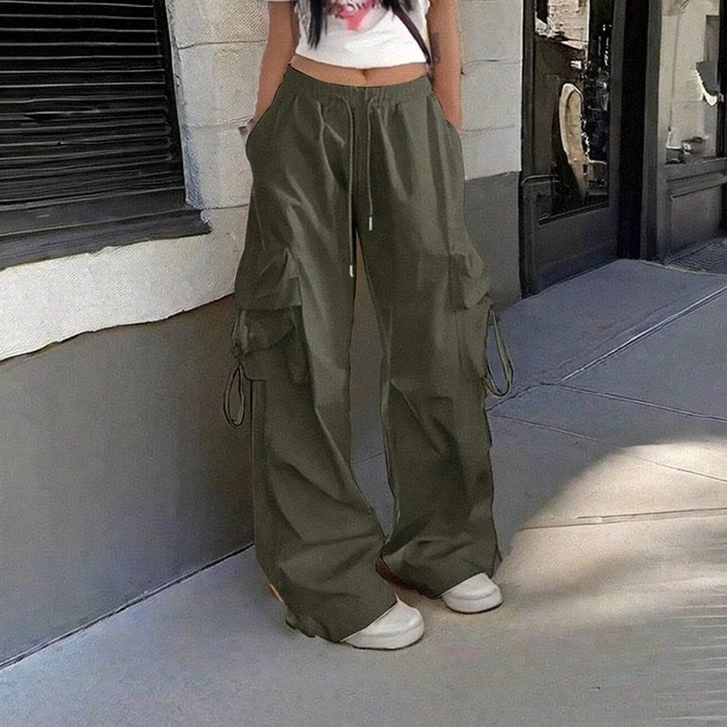 AliExpress Oversized Pocket High Street Pant Black Vintage High Waist Women's Pants Fashion Retro Casual Streetwear Loose Jogger Trousers