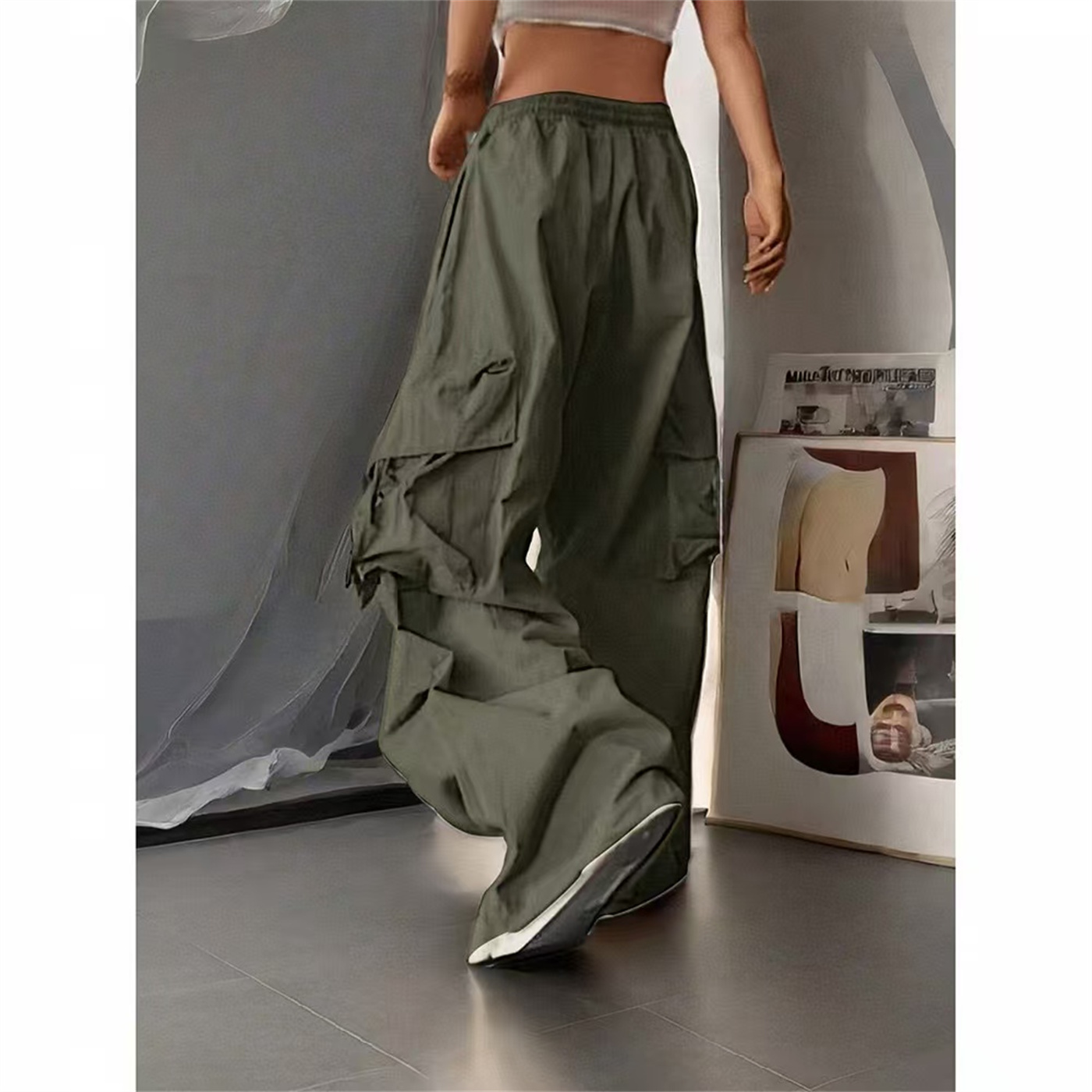 AliExpress Oversized Pocket High Street Pant Black Vintage High Waist Women's Pants Fashion Retro Casual Streetwear Loose Jogger Trousers, view 2