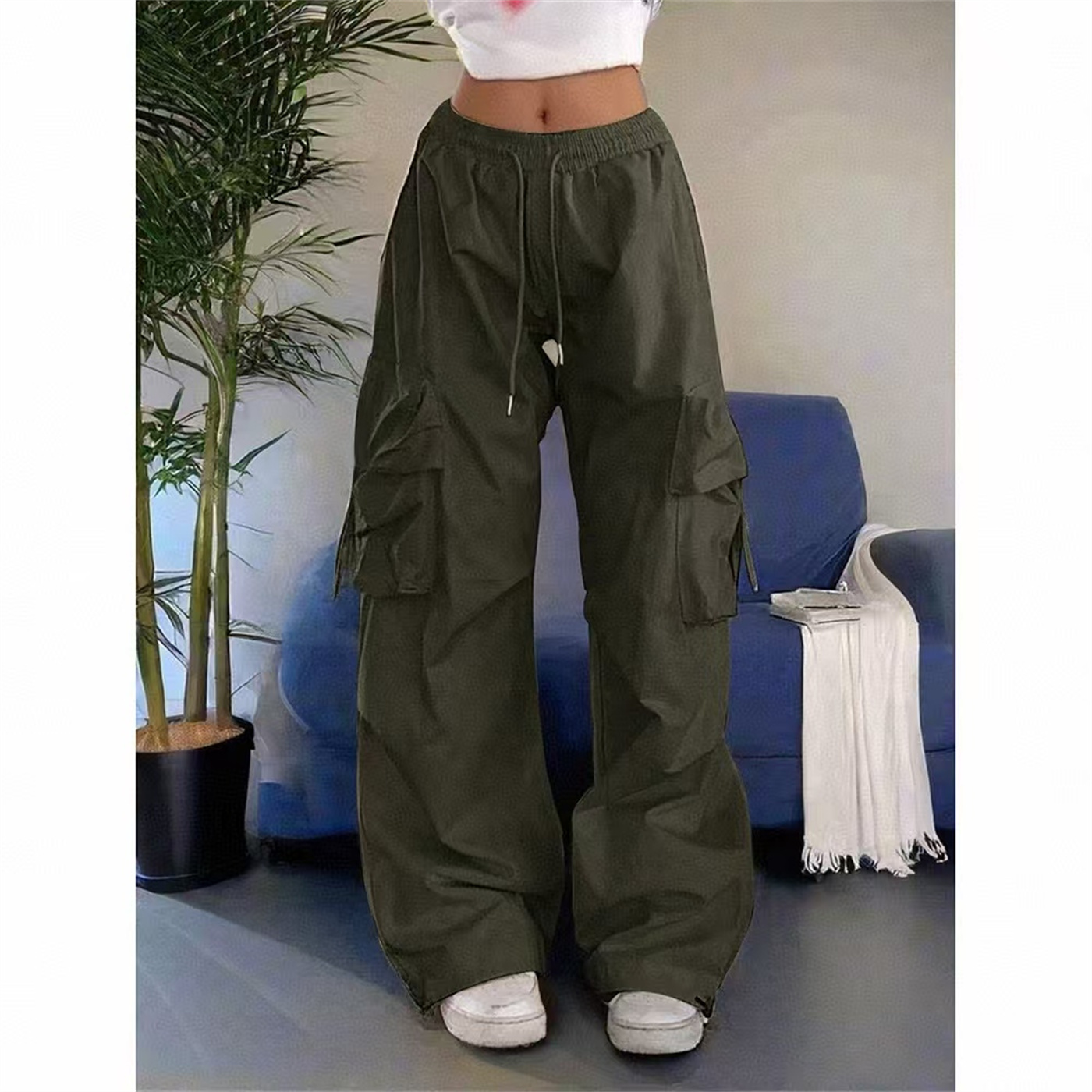 AliExpress Oversized Pocket High Street Pant Black Vintage High Waist Women's Pants Fashion Retro Casual Streetwear Loose Jogger Trousers, view 3