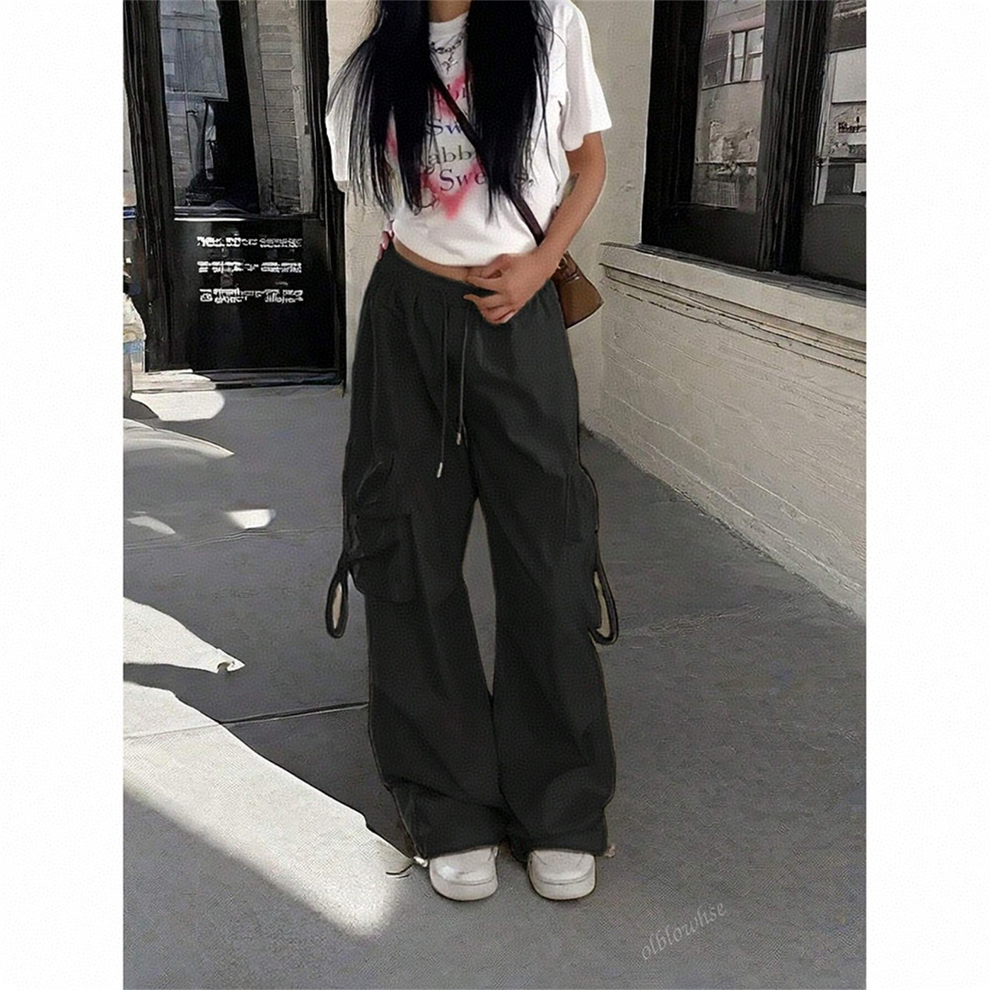 AliExpress Oversized Pocket High Street Pant Black Vintage High Waist Women's Pants Fashion Retro Casual Streetwear Loose Jogger Trousers, view 4