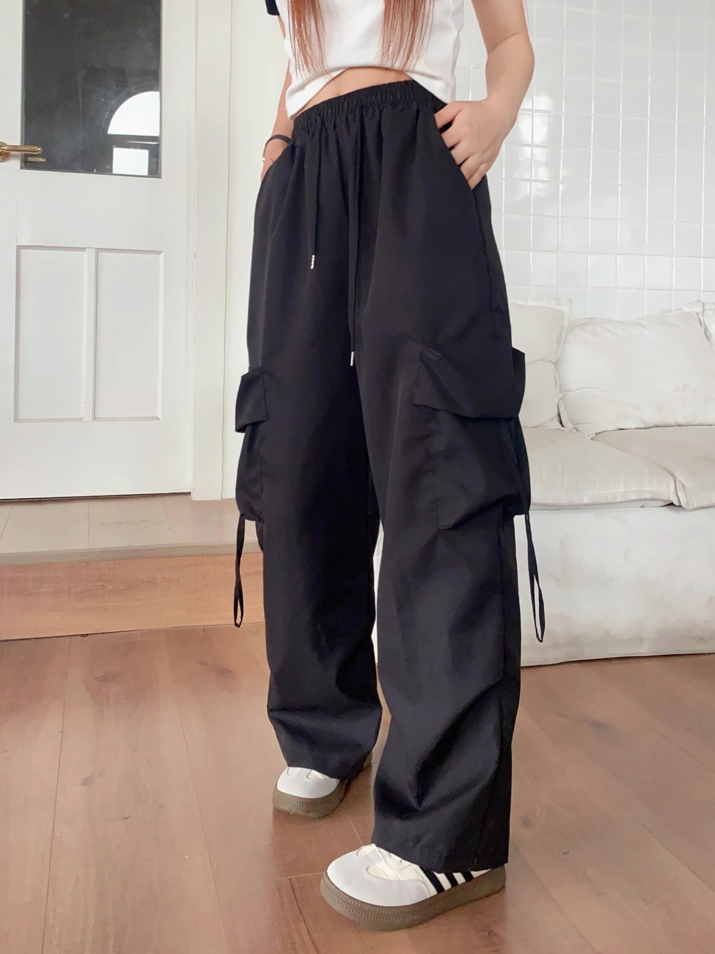 AliExpress Oversized Pocket High Street Pant Black Vintage High Waist Women's Pants Fashion Retro Casual Streetwear Loose Jogger Trousers, view 5