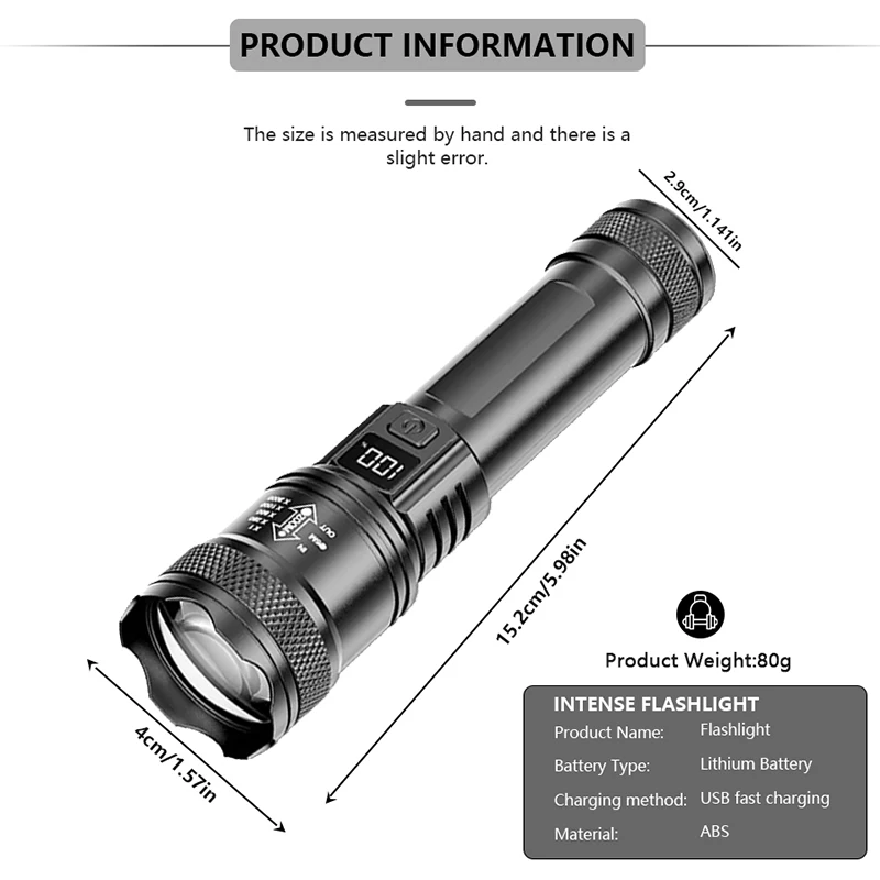 AliExpress P50 Zoomable Tactical LED Flashlight, view 6