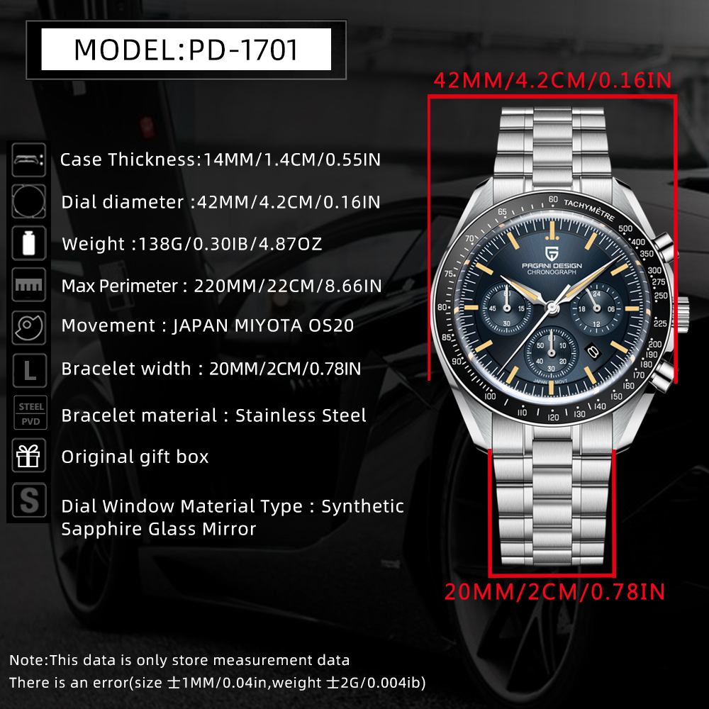 AliExpress PAGANI DESIGN 2026 New Moon Men's Watches Luxury Quartz Watch For Men Chronograph AR Sapphire Mirror Ceramic Bezel Luminous Gift, view 6
