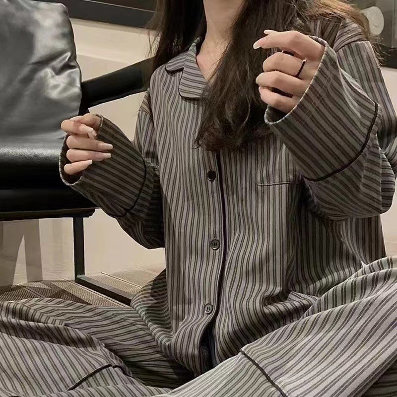 AliExpress Pajamas for Women in Spring and Autumn Long Sleeved Striped Thin Design Can Be Worn Externally Student Sleepwear Two Piece Set