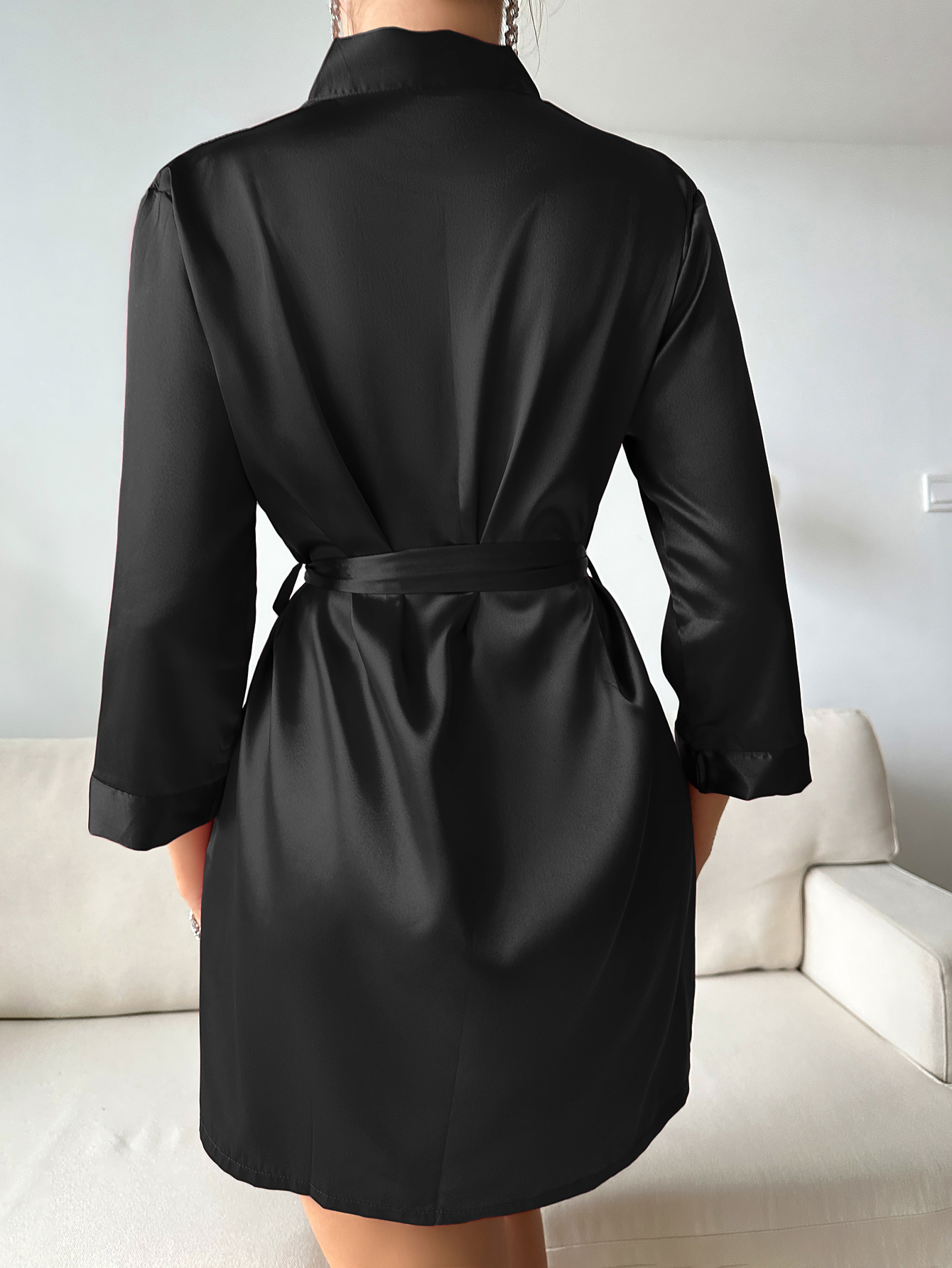 AliExpress Pajamas women summer European and American ladies lace-up bathrobe sexy morning gown home dress can wear ice silk robe, view 3