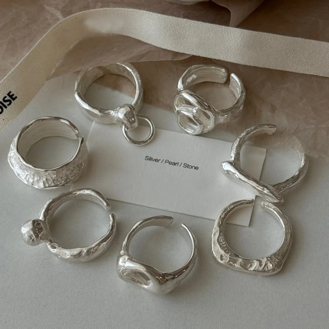 AliExpress PANJBJ 925 Silver Frosted Geometric Wide Ring