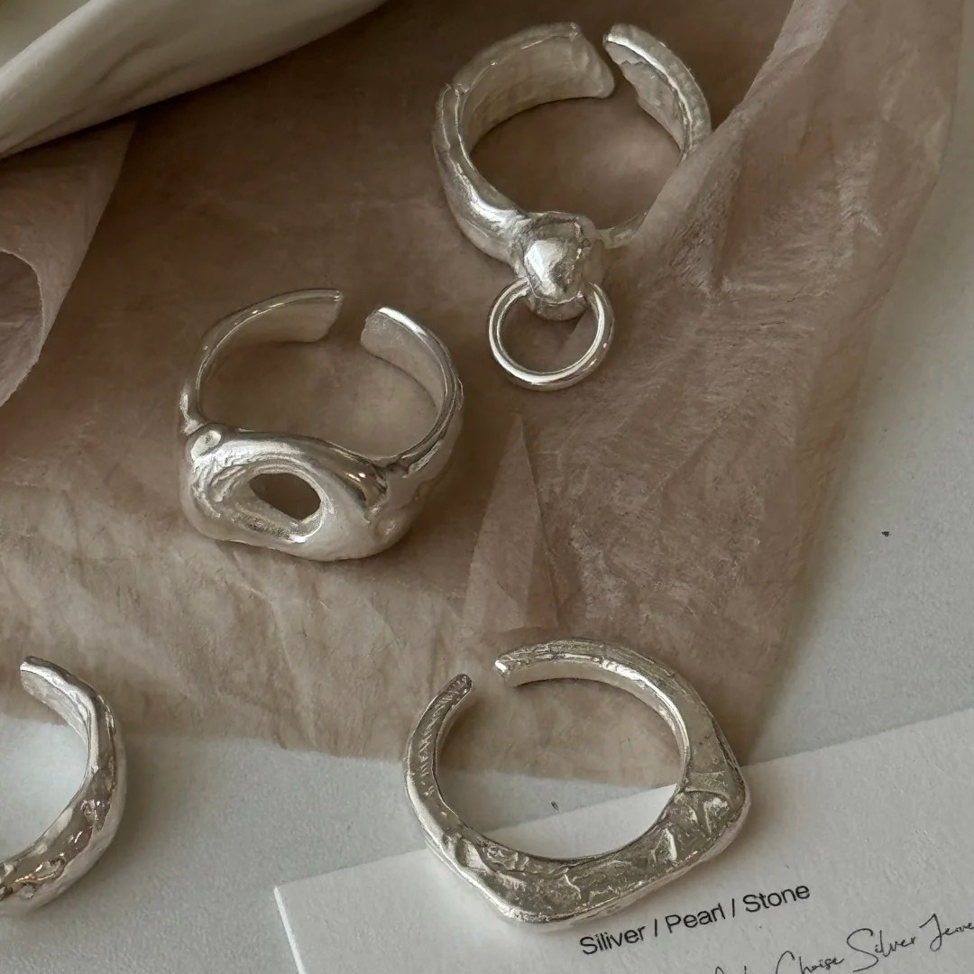 AliExpress PANJBJ 925 Silver Frosted Geometric Wide Ring, view 3