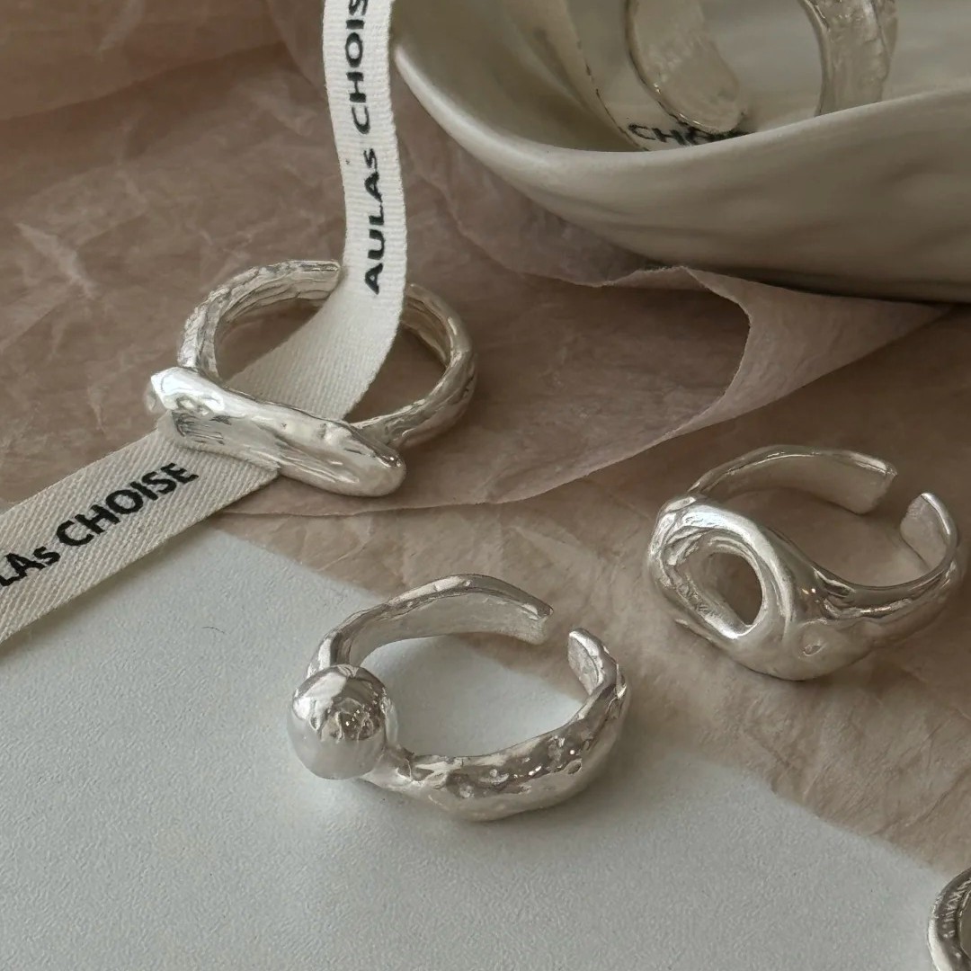 AliExpress PANJBJ 925 Silver Frosted Geometric Wide Ring, view 5