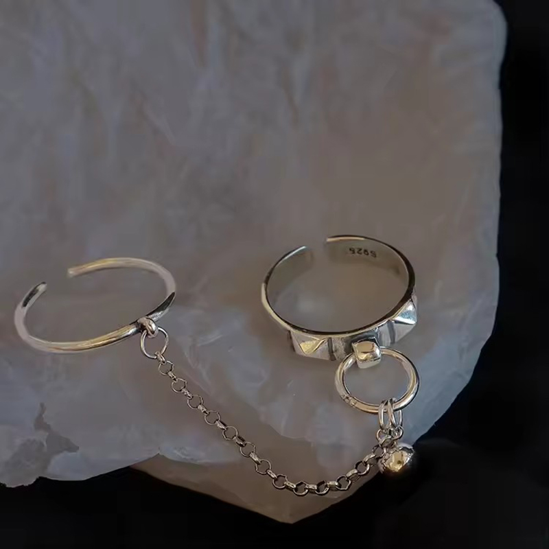 AliExpress PANJBJ 925 Silver Retro Double Round Chain Ring, view 3