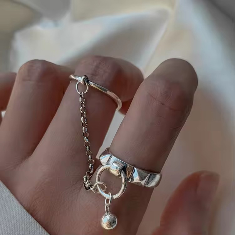 AliExpress PANJBJ 925 Silver Retro Double Round Chain Ring, view 4