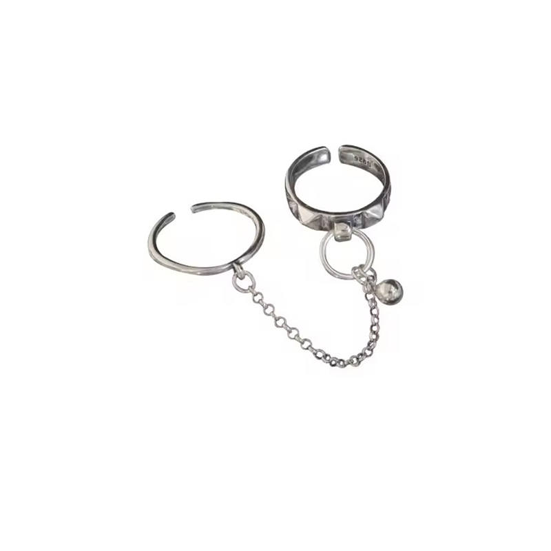 AliExpress PANJBJ 925 Silver Retro Double Round Chain Ring, view 6