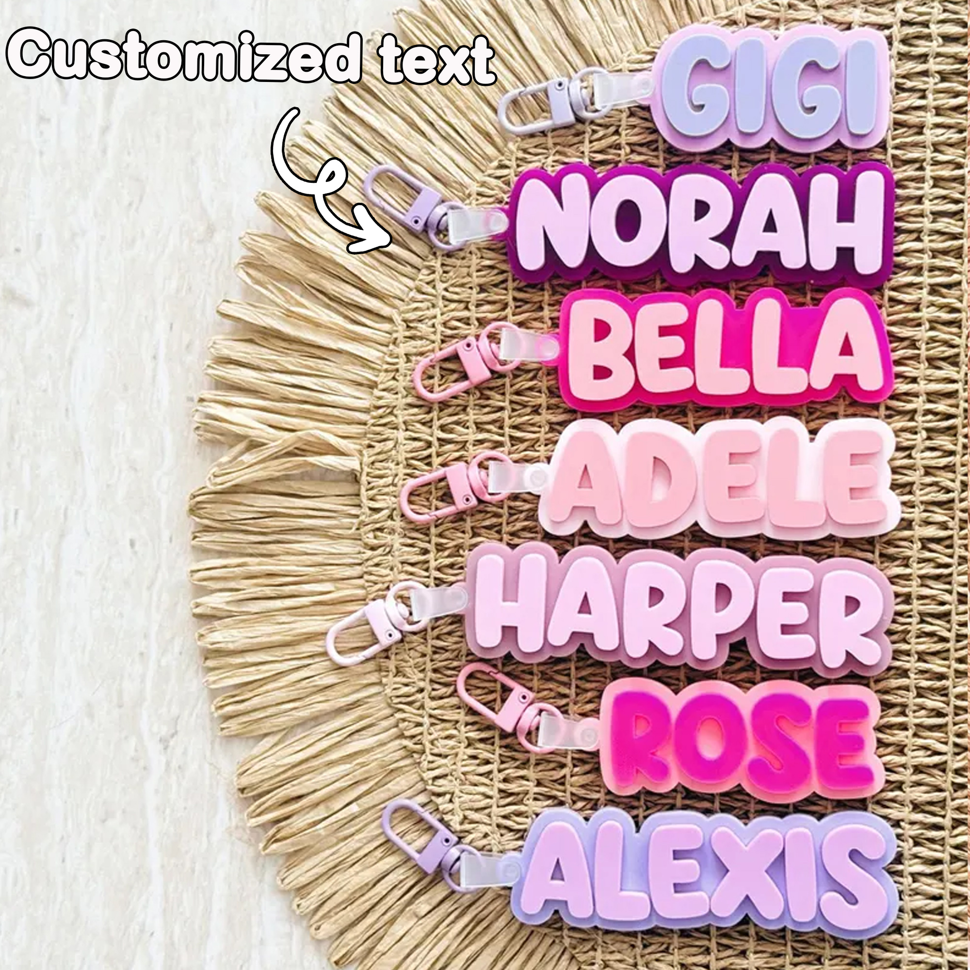 AliExpress Personalised 2-Tone Keyring | Funky Bubble Style Acrylic Backpack Tag School Bag Tag Custom Name Keychain Kids Bag Luggage Tag