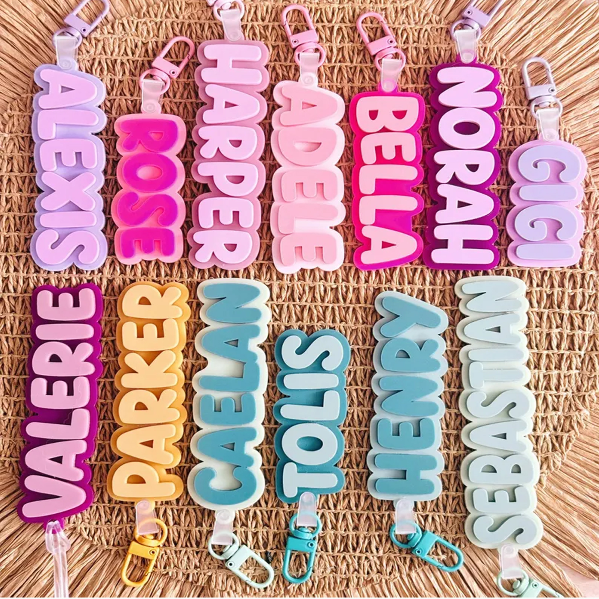 AliExpress Personalised 2-Tone Keyring | Funky Bubble Style Acrylic Backpack Tag School Bag Tag Custom Name Keychain Kids Bag Luggage Tag, view 2