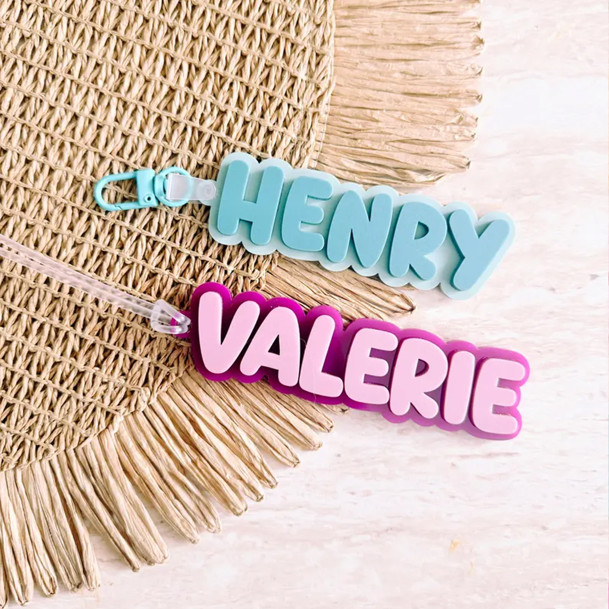 AliExpress Personalised 2-Tone Keyring | Funky Bubble Style Acrylic Backpack Tag School Bag Tag Custom Name Keychain Kids Bag Luggage Tag, view 4