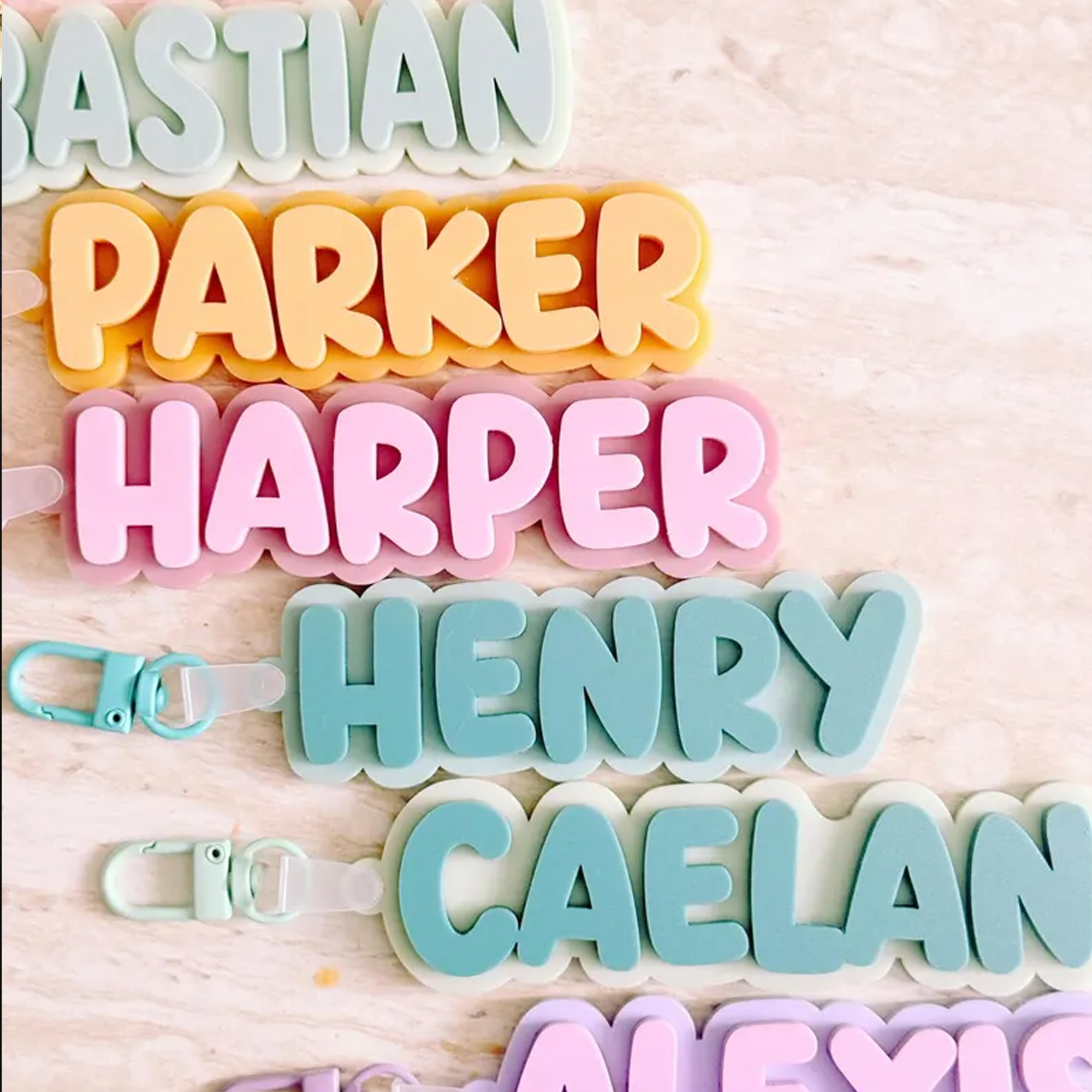 AliExpress Personalised 2-Tone Keyring | Funky Bubble Style Acrylic Backpack Tag School Bag Tag Custom Name Keychain Kids Bag Luggage Tag, view 6
