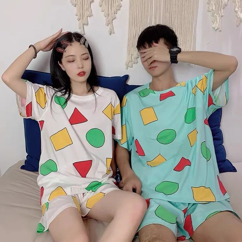 AliExpress Pijama Sin Chan Man Pajama Sinchan Cotton Summer Short Sets Japanese Pajamas for Couples Man and Woman Sleepwear 2021