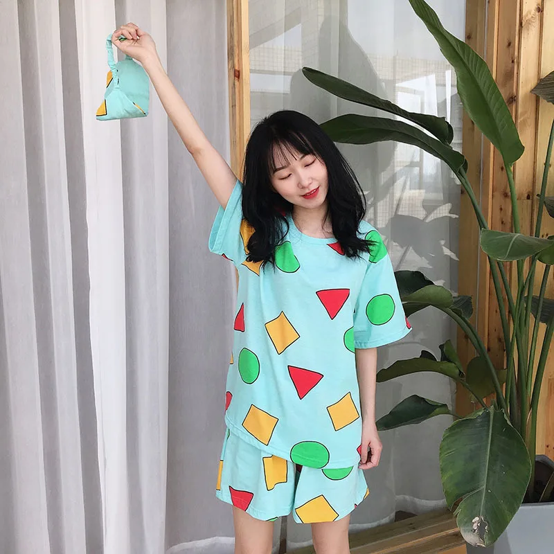 AliExpress Pijama Sin Chan Man Pajama Sinchan Cotton Summer Short Sets Japanese Pajamas for Couples Man and Woman Sleepwear 2021, view 3
