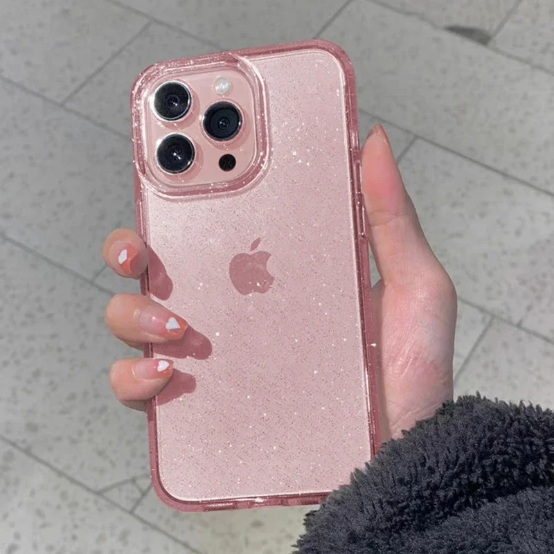 AliExpress Pink Glitter Bling Clear Soft Case for IPhone 17 Air 16 15 14 13 12 11 Pro Max Plus 17Pro 16Pro 16e I Phone Women Fundas Cover