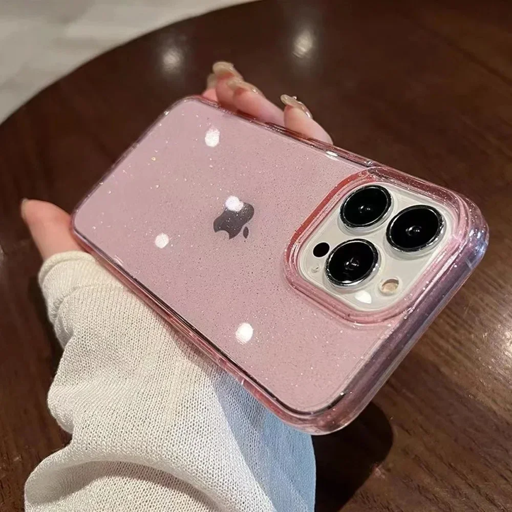 AliExpress Pink Glitter Bling Clear Soft Case for IPhone 17 Air 16 15 14 13 12 11 Pro Max Plus 17Pro 16Pro 16e I Phone Women Fundas Cover, view 6