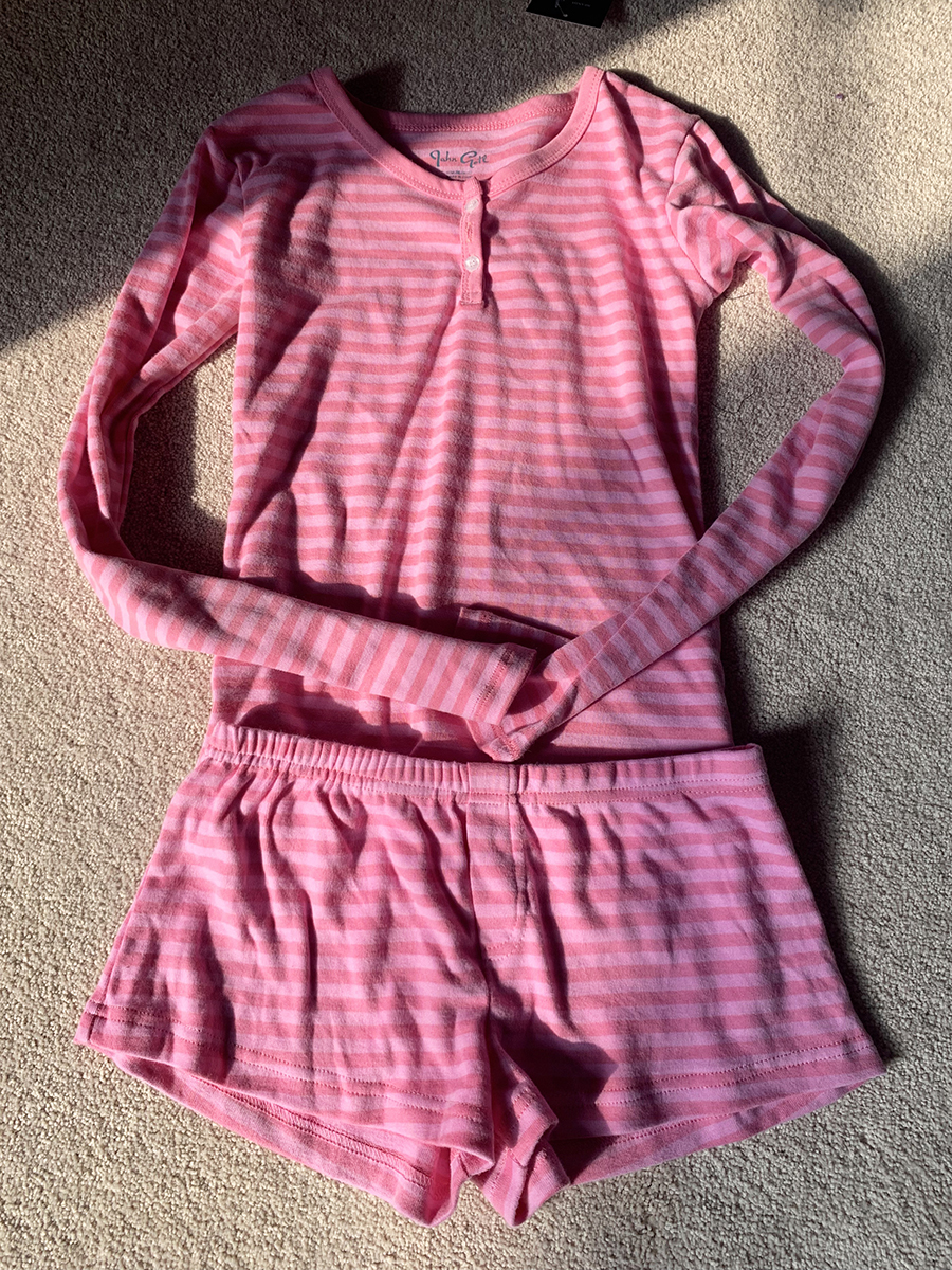 AliExpress Pink Striped Long Sleeve T-shirt Shorts Set Woman Buttons Slim Tees+Elastic Straight Short Pant Cotton Home Pajama 2 Piece Sets