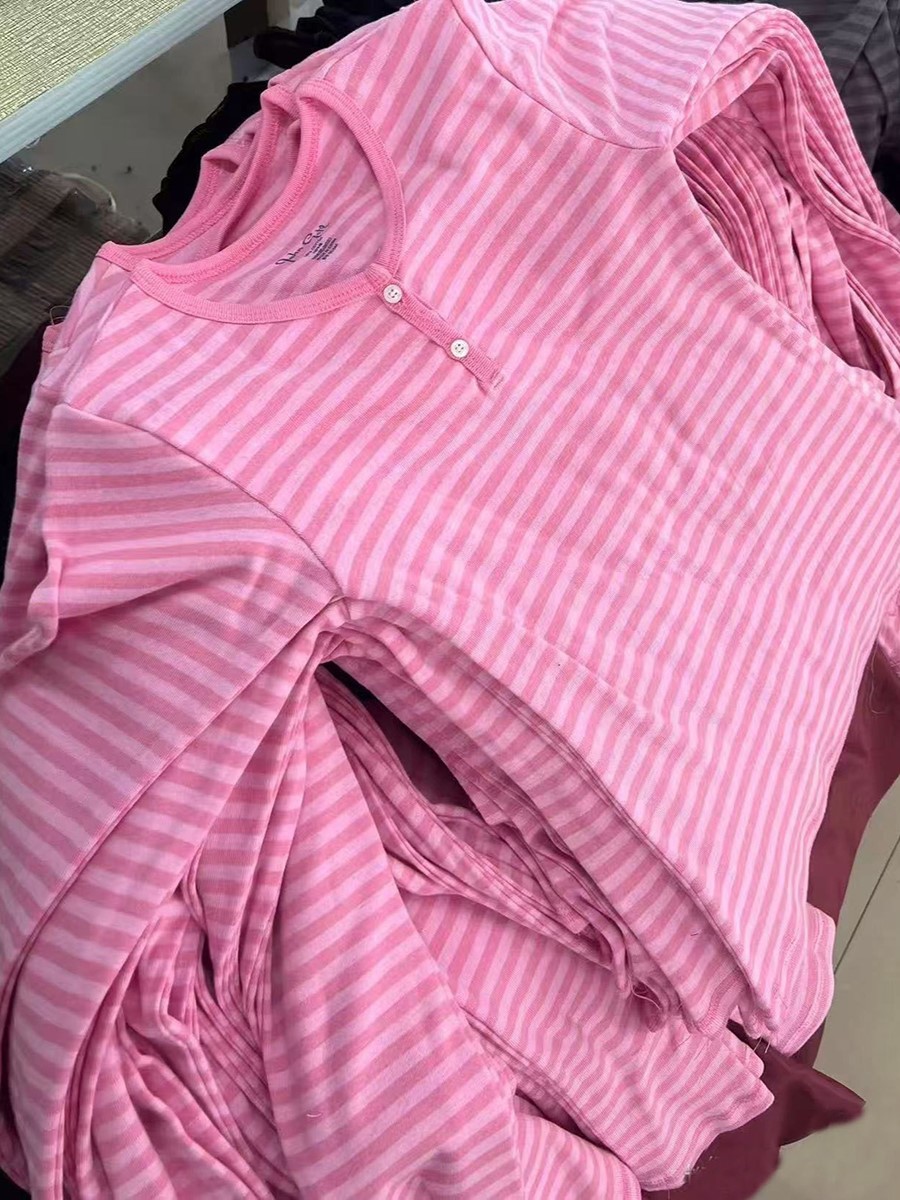 AliExpress Women's Pink Striped Slim Cotton Long-Sleeve Tee