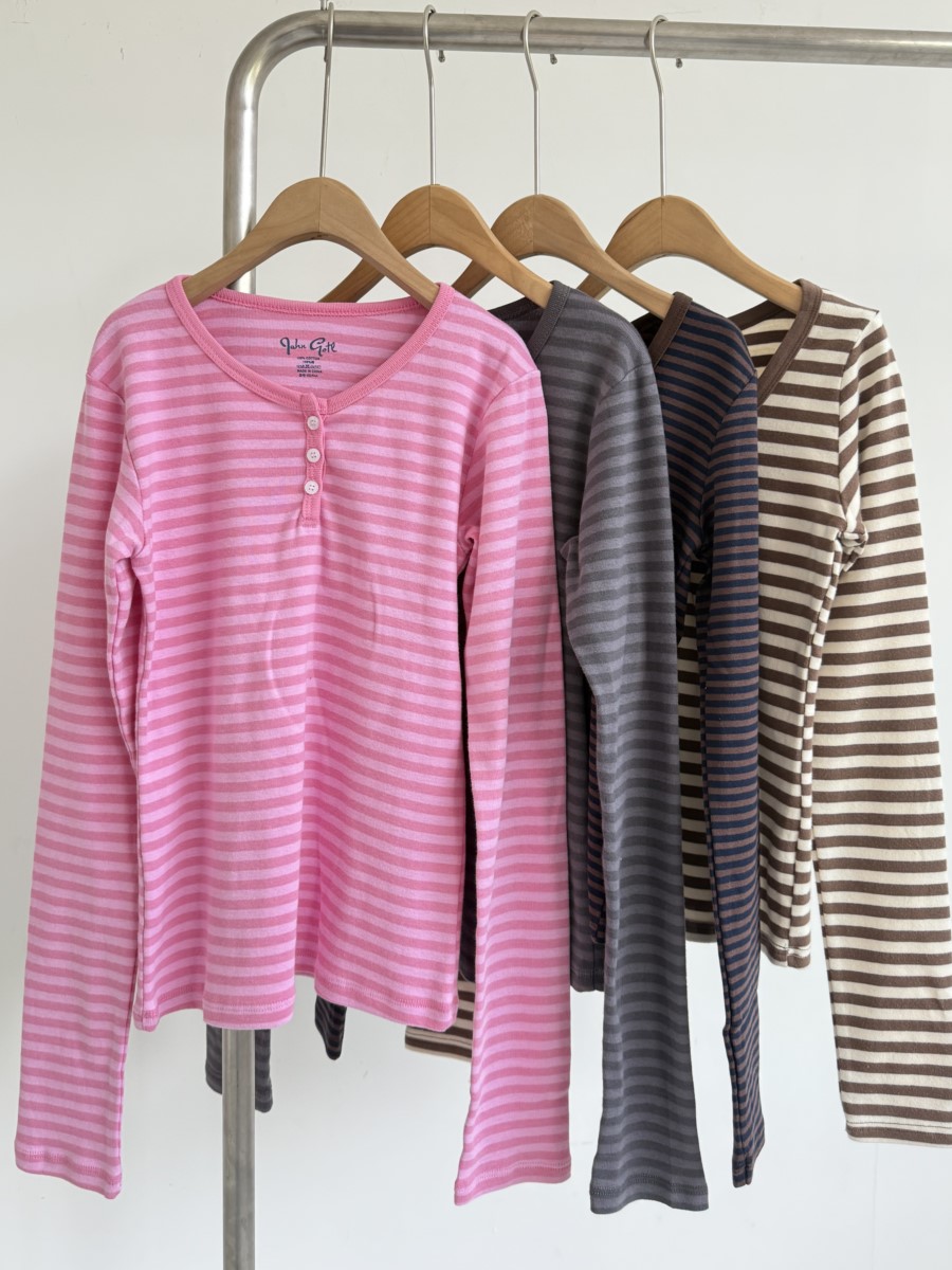 AliExpress Women's Pink Striped Slim Cotton Long-Sleeve Tee, view 2