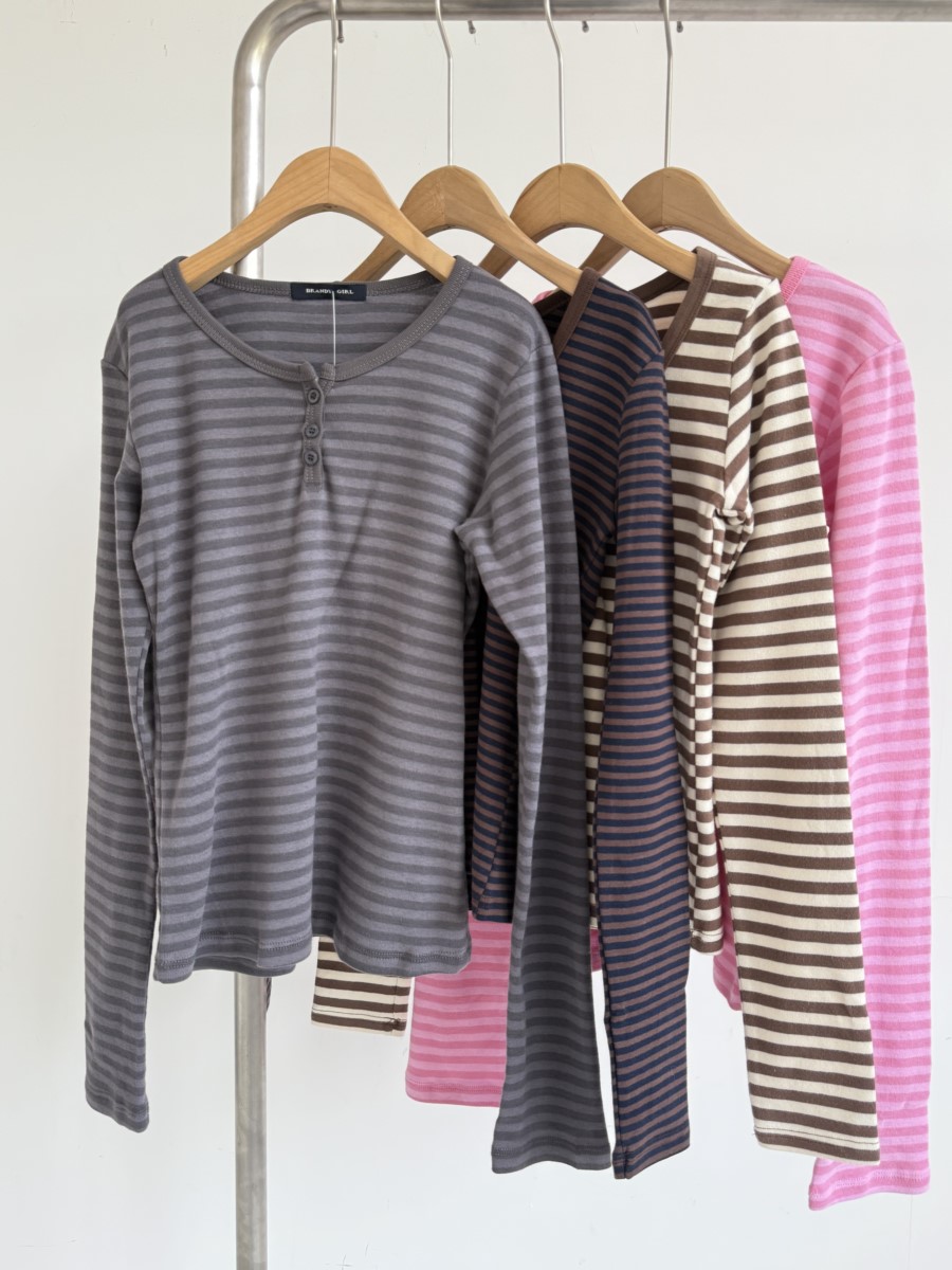 AliExpress Women's Pink Striped Slim Cotton Long-Sleeve Tee, view 3