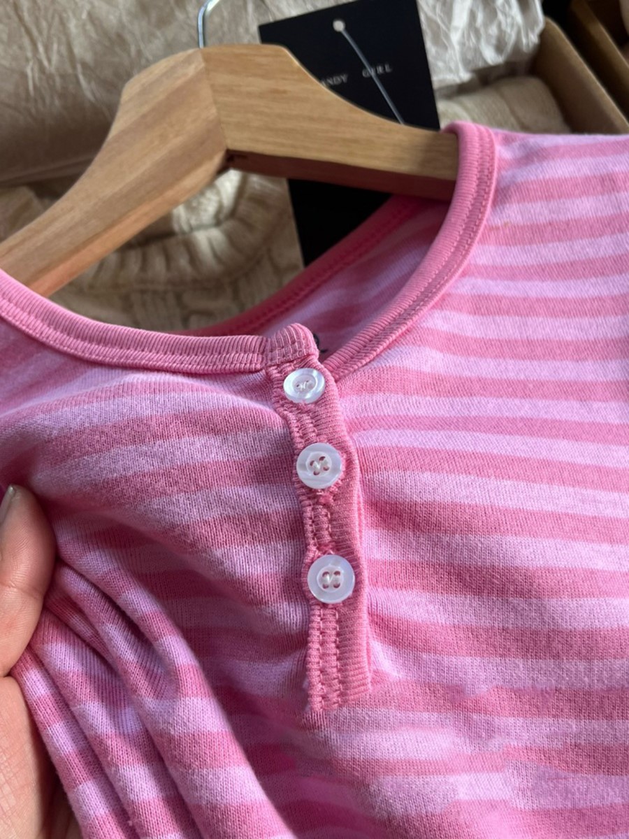 AliExpress Women's Pink Striped Slim Cotton Long-Sleeve Tee, view 5